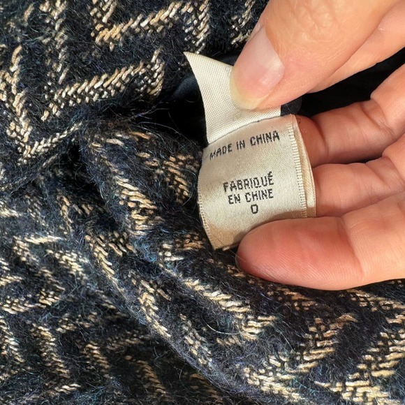 Diane Von‎ Furstenberg Trente Pea Coat Size 0 Navy/Tan Chevron Wool Mohair Blend - Picture 9 of 15